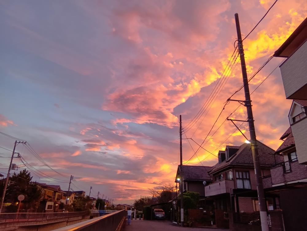 夕焼けとビル～石神井川から石神井公園駅方面～ 画像